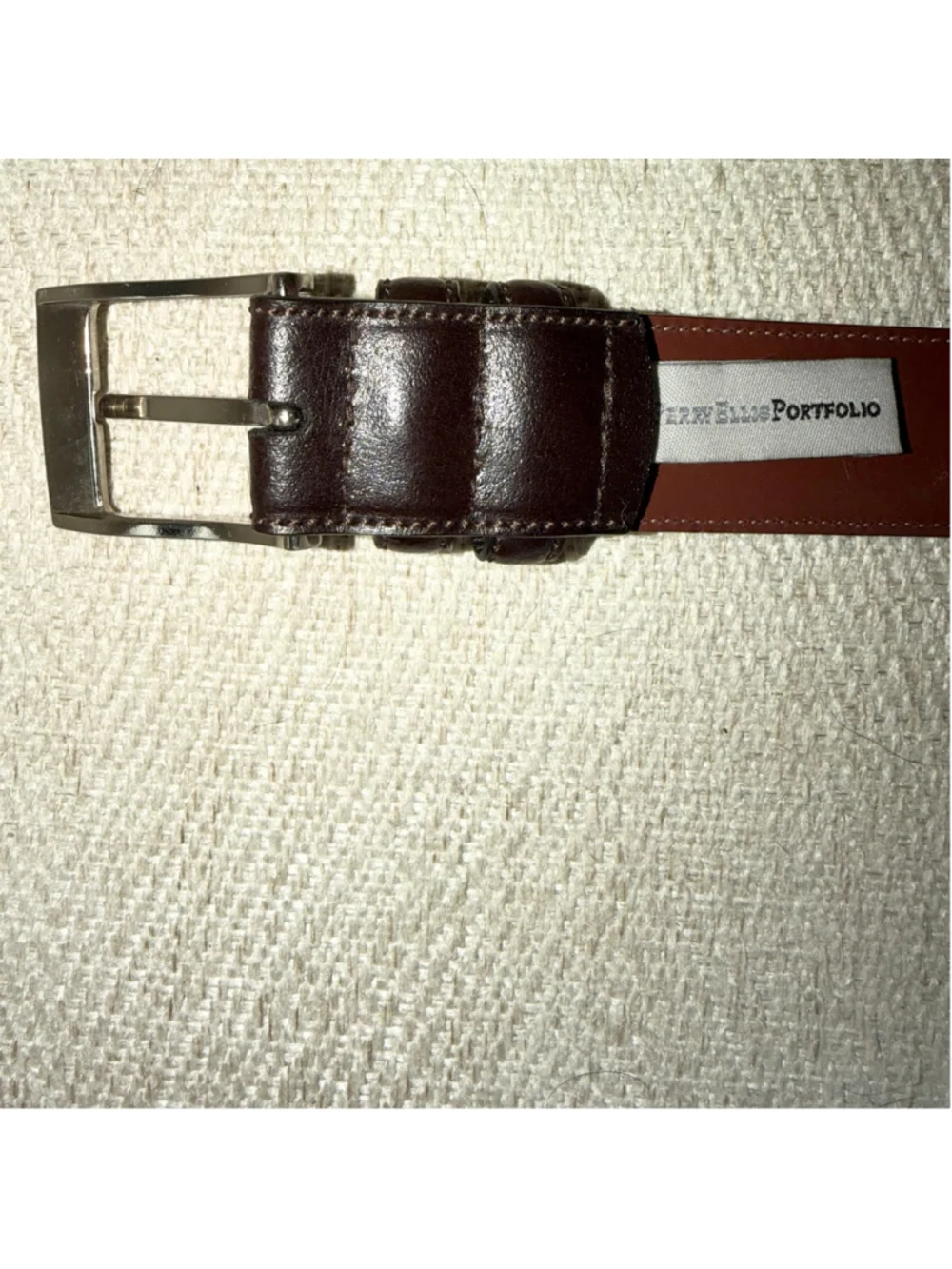 EUC Men’s Size 36 Perry Ellis Portfolio Genuine Cowhide Dk Brown Dress Belt